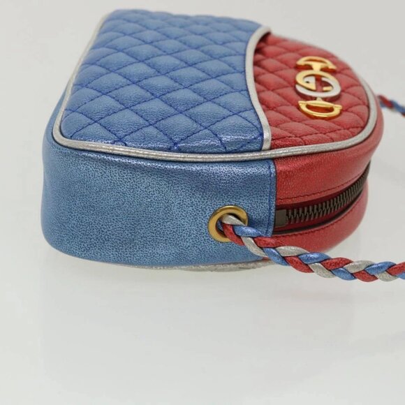 GUCCI Horsebit Pochette Shoulder Bag Lamb Skin Red Blue 534951 Auth 34948 - Picture 6 of 16